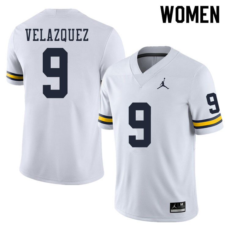 Women #9 Joey Velazquez Michigan Wolverines College Football Jerseys Sale-White